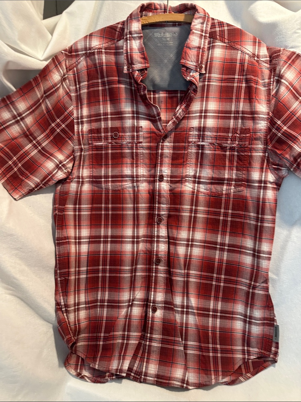 Wolverine Red and White Plaid Short-Sleeve Button-Down Shirt